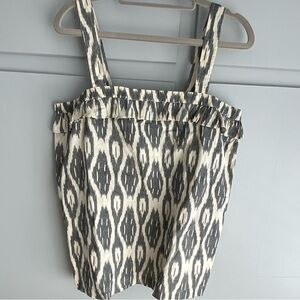 J.Crew Women’s Ikat Ruffle Flounce Tank Top Gray /Beige Cotton With Pockets Sz 8